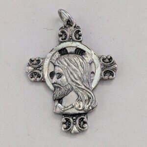Vintage Sterling Silver CREED Jesus Christian Cross Pendant Charm